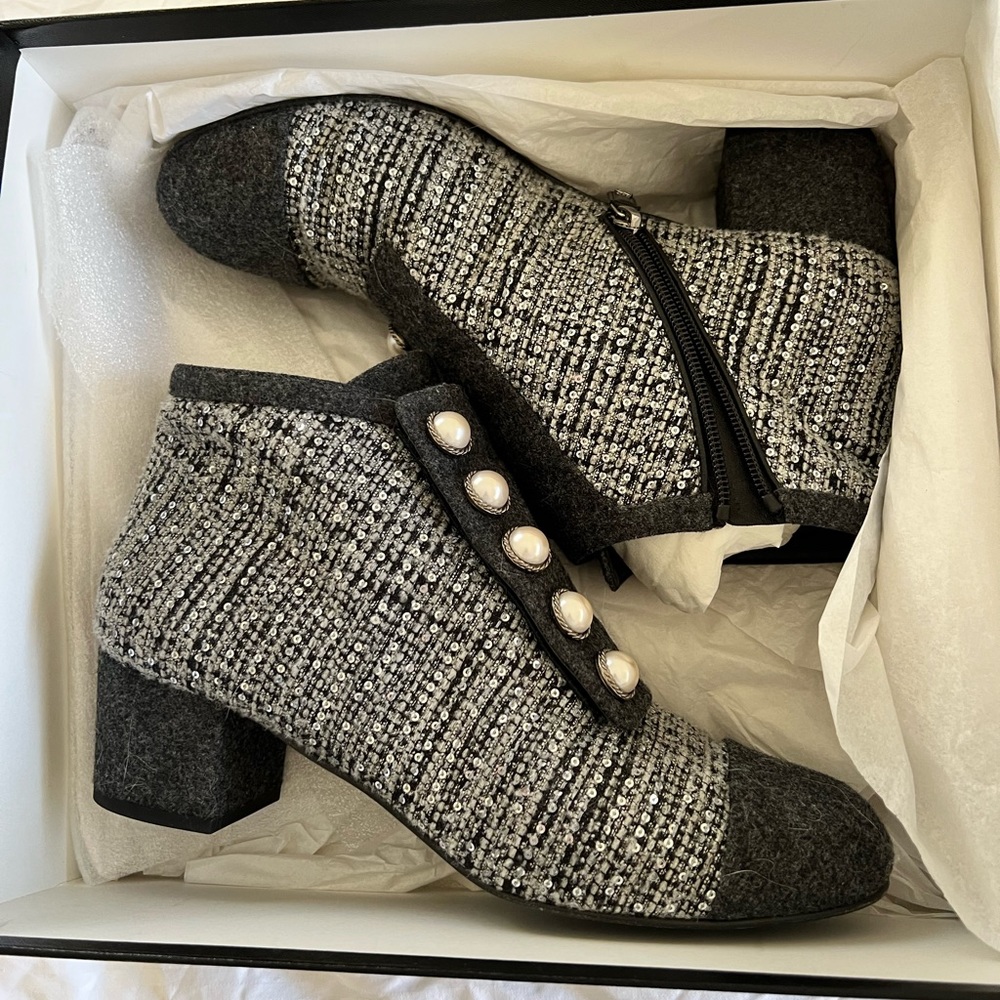 Authentic Chanel Tweed Short Boots Size 42 (US 11)